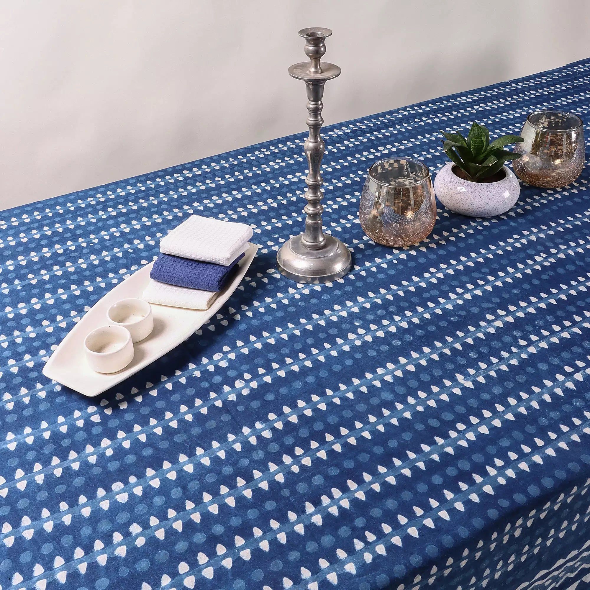 Hand Block Dabu Indigo Print Beautiful Cotton Table Cover 6 Seater